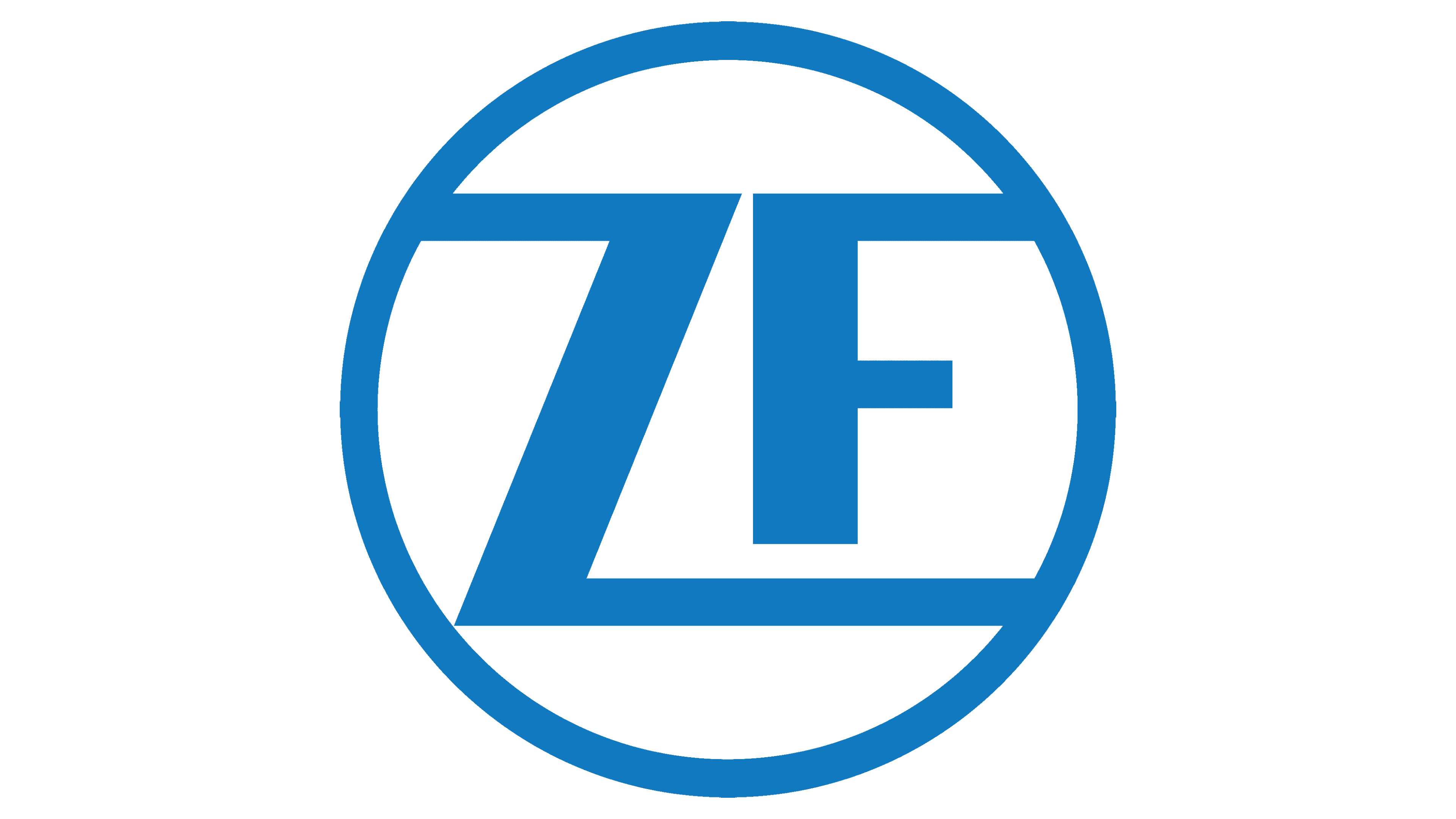 Blue ZF logo with circular design on white background.