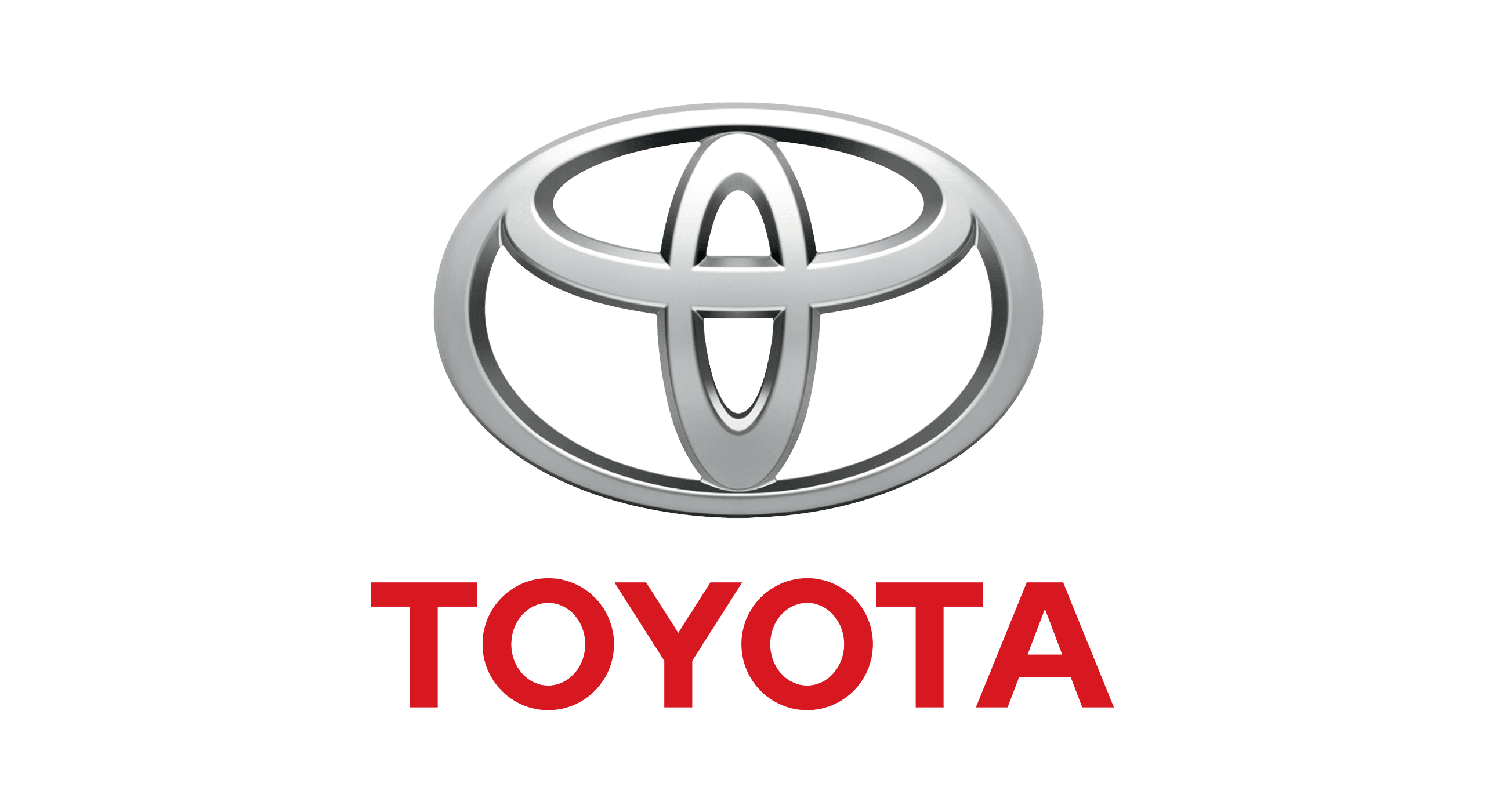 Toyota logo with silver emblem and red text on red background.