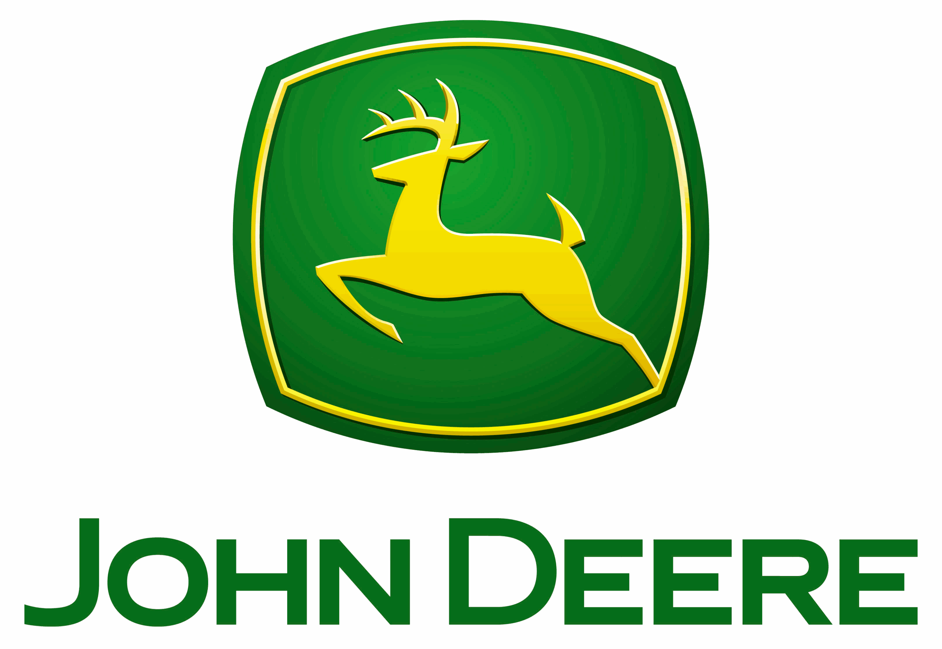 John Deere logo featuring a yellow deer on a green shield.